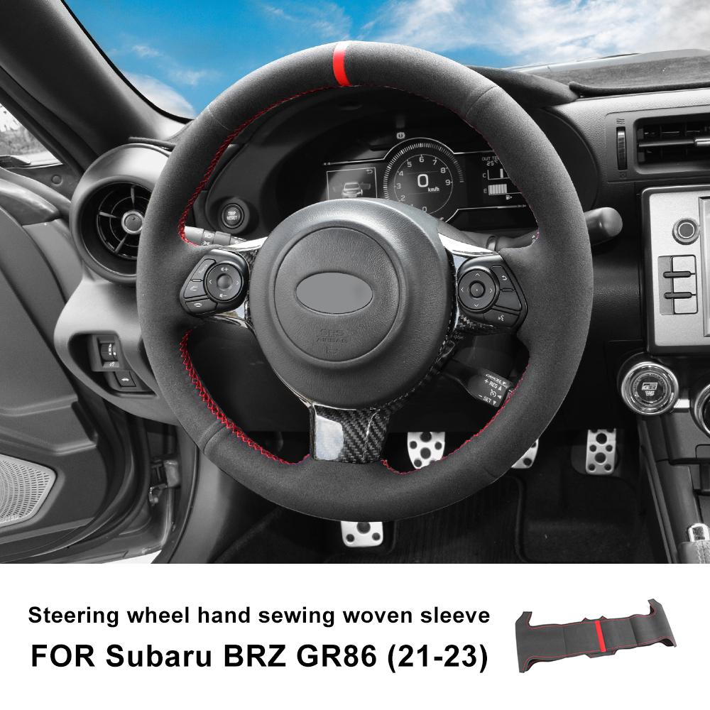 Interior Sticker Trim for Subaru BRZ Toyota GR86 2021-2025 Suede Steering Wheel Braid Panel 01