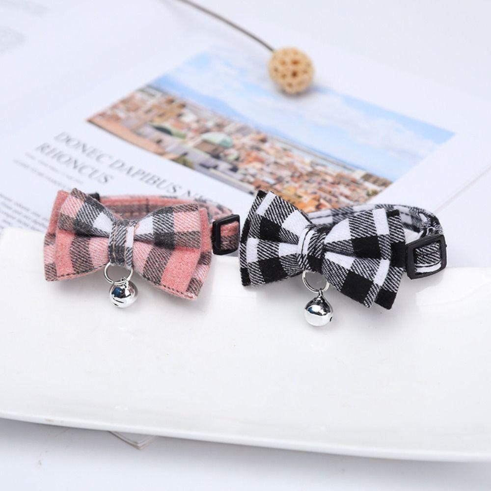 Pet Bow Tie With Bell Cat Dog Necklace Plaid Style Puppy Kitten Collar Animal Grooming Product