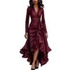 Cross-border Foreign Trade 2026 European and American Spring and Autumn New Amazon Satin V-neck Waist Temperament Ruffle Edge Dress Women