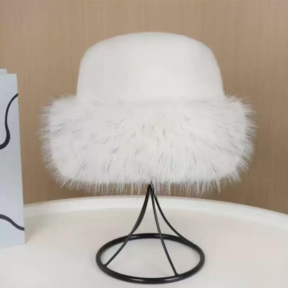 Warm Mink Fur Fisherman Hat Korean Style Fluffy Warm Hat Simple Plush Bucket Hat Ski