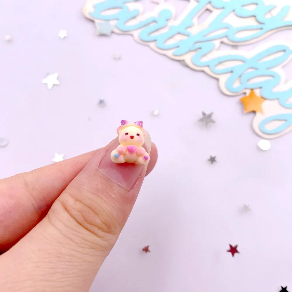 50pcs Resin Colorful Cartoon Love Bowknot Bear Figurines Flat Back Nail Art Decor DIY Scrapbook Jewellery Accessories Crafts