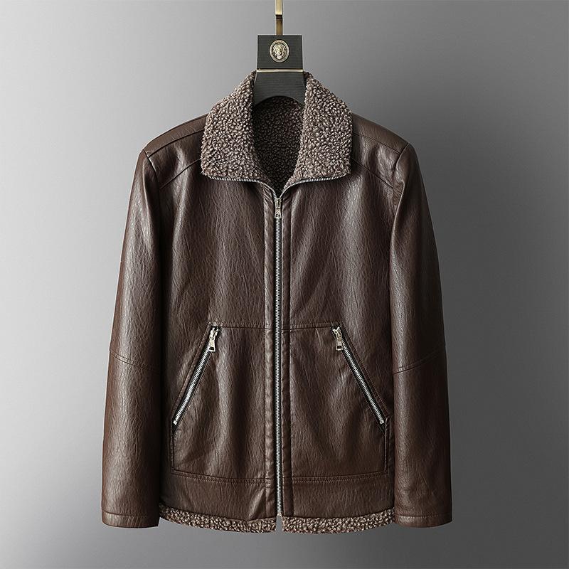 

Новая европейская и американская уличная кожаная мотоциклетная одежда в стиле хип-хоп с меховым воротником и лацканами, универсальная корейская версия, тонкая куртка из искусственной кожи XXXXL