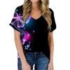 Fashion Spring  Butterfly Print Blouses Short Sleeved V-Neck T Shirts Casual