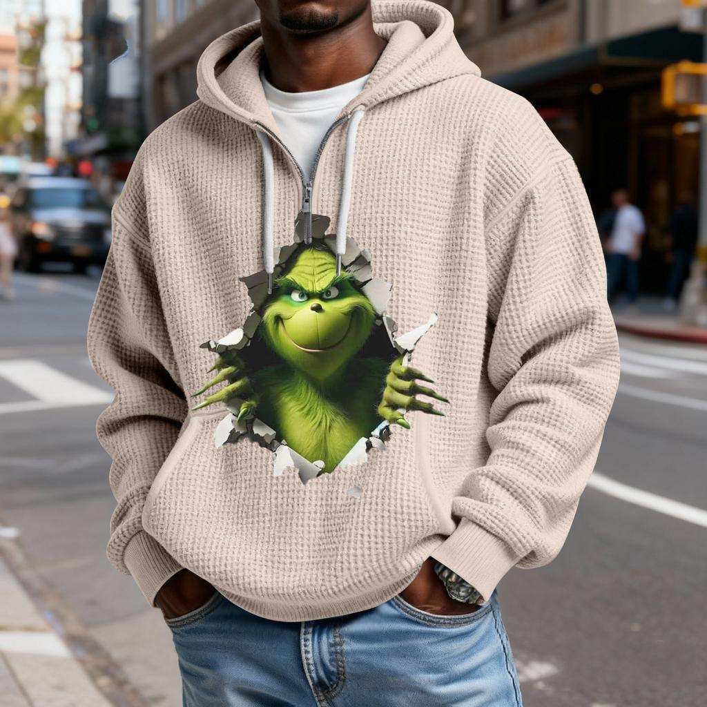 Mokaloha Men's Casual Solid Color Zipper Long Sleeve Hooded Sweatshirt, Everyday Zipper Casual Long Sleeve T-Shirt