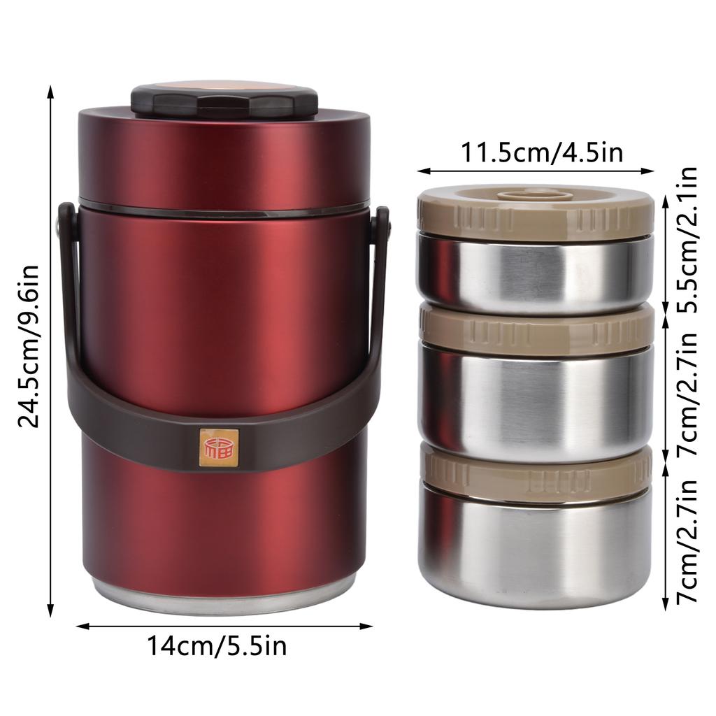 2.3L Vacuum Lunch Box 304 Stainless Steel 3 Layers Prevent Leakage Insulated Food Container For Work Travel Accessories