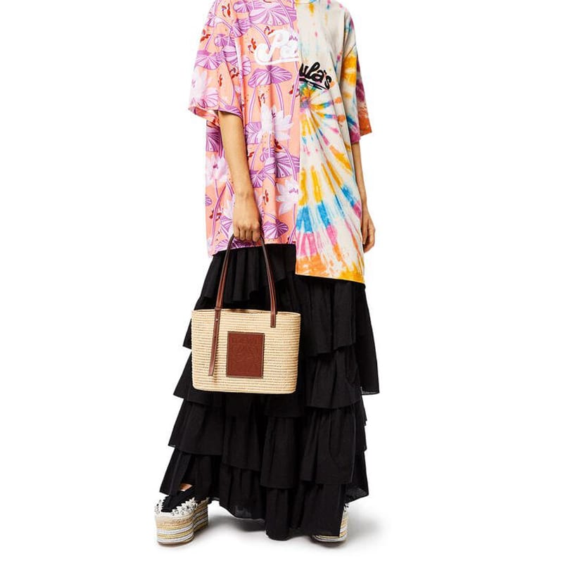 Loewe Bolso Cesta de Rafia con Cuero de Vaca, Bolso de Paja, Bolso de Mano, Bolso de Hombro para Mujer A223099X02-9943