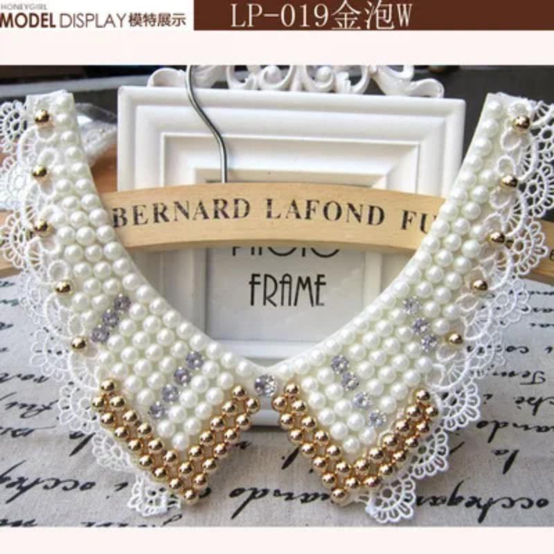 Fashion Wild Retro Beaded Sequins Rhinestones Pearl Lace Collar False Necklace DIY Clothes Shirt Sweater Decoration