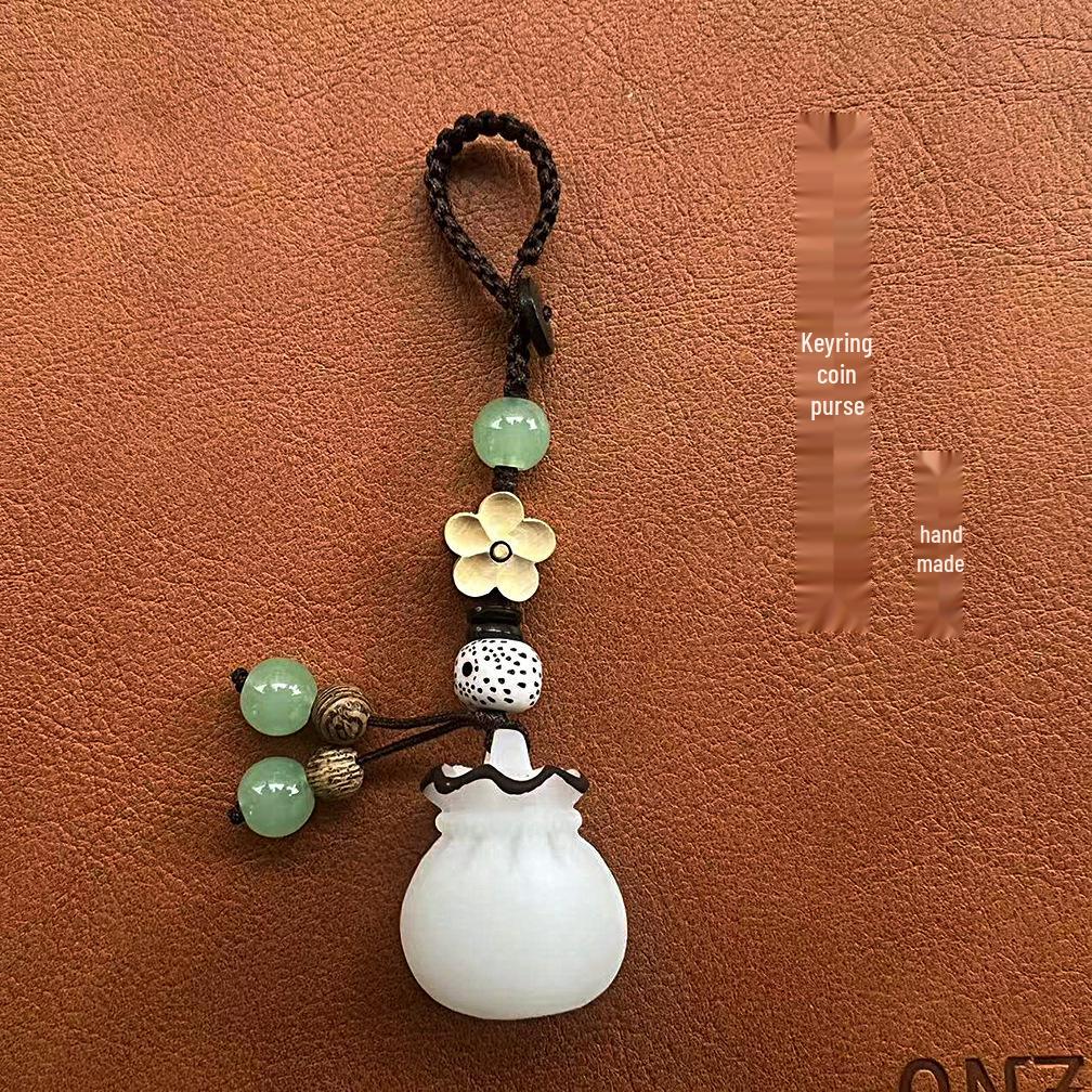 Bodhi Charm Keychain: Couple's Chinese-Style Pendant, Retro Money Bag, Phone Chain Ornament