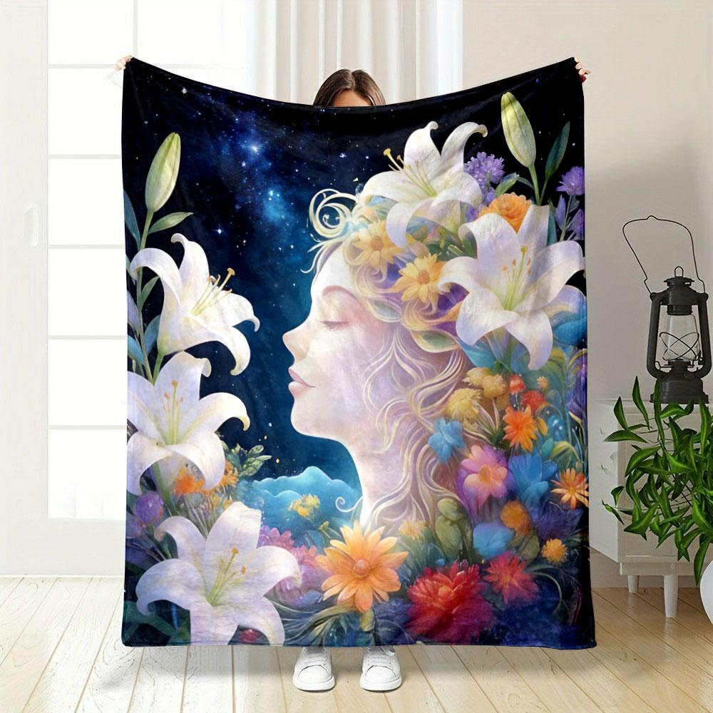 Abstract Art of Moon, Sun, and Flowers Printed Blanket, All-Season Multi-Use for Nap Camping Travel Car Sofa Luxury Gifts