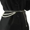 European and American fashion trends multi-layer imitation pearl metal waist chain women's retro adjustable waist body chain