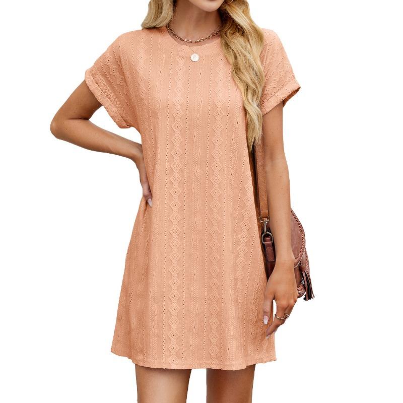 

Women s Summer Crew-neck Pocket Short-sleeved Loose Mid-length Dress XXL помаранчевий