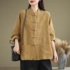 Women's Fall Solid-Color Retro Corduroy Top: Loose-Fit, Wrap-Front, Button-Closure, Stand-Up Collar Jacket