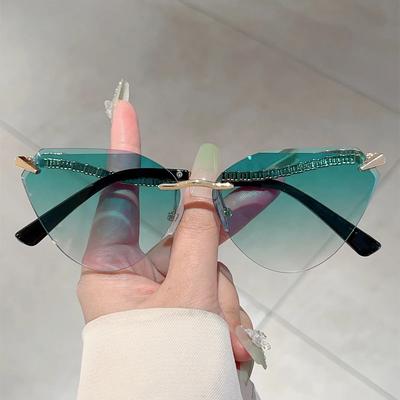 Rimless Cat Eye Sunglasses Women  New Stylish Vintage Gradient Casual Shades Trendy Luxury Brand Design Sun Glasses
