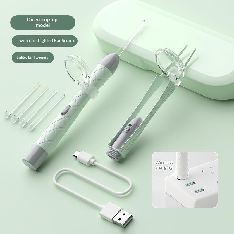 Led Lighted Ear Wax Removal Kit Magnifying Glass Soft Silicone Tips For Children Adults Ear Cleaning Tweezers Nose Clip Usb A5