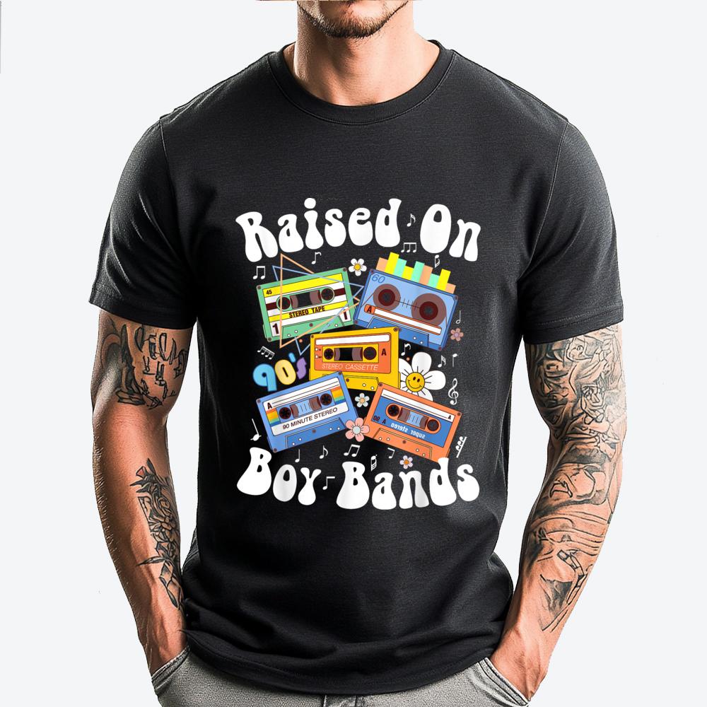 Raised On 90s Boy Bands Cassette Tape Clothing T Shirts Harajuku Grpahic Tee Men Clothes Chinese Style - Men s Summer Cotton ... S разноцветный