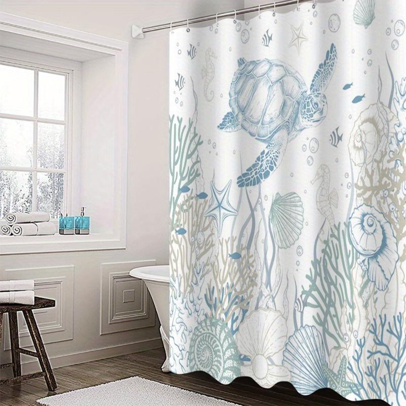 1 Summer Turtle Shower Curtain - Coastal Theme Undersea World Bathroom Decor, Polyester, with Turtle and Coral Pattern