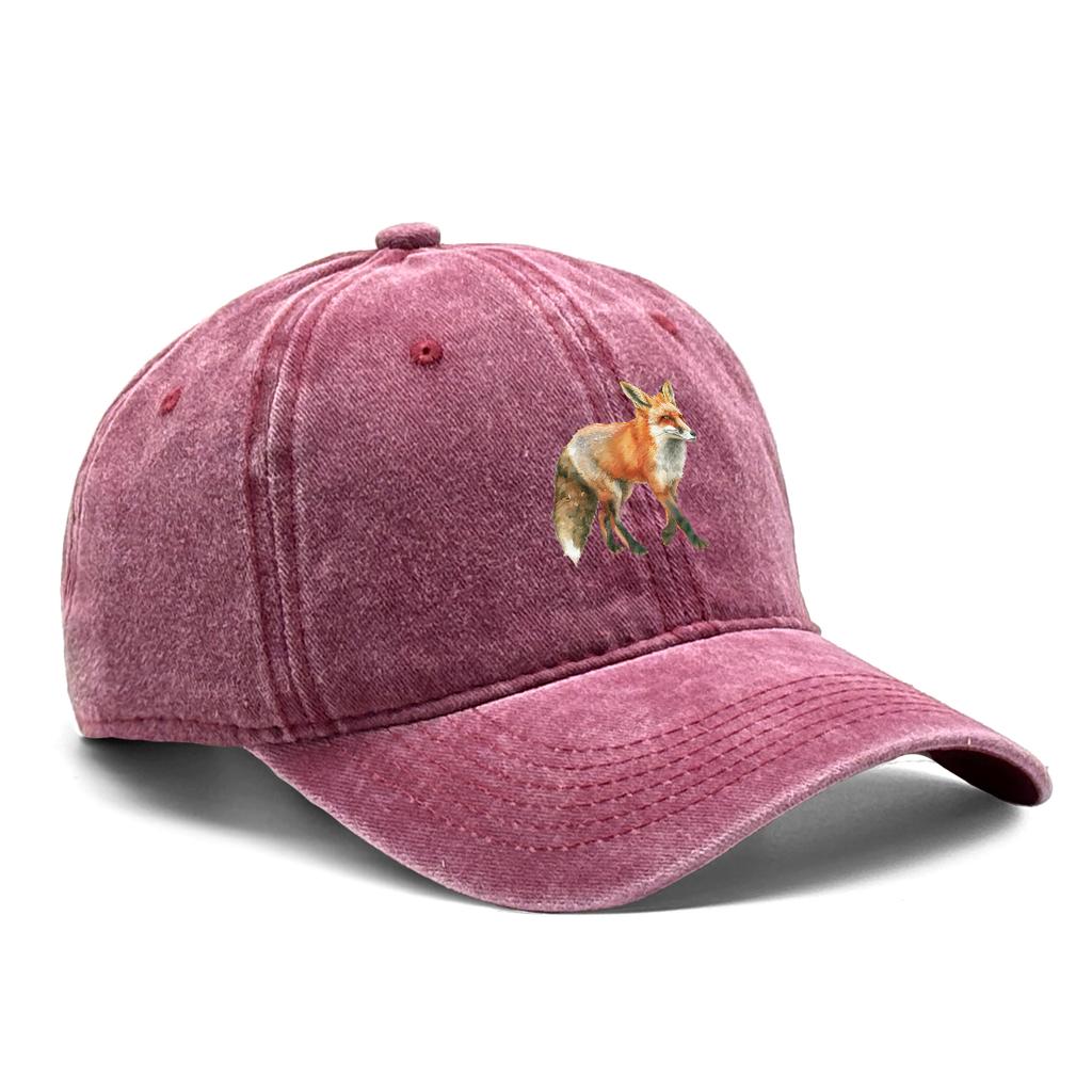 1 pcs Fox Print Snapback Hat Washed Cotton Caps For Woman Retro Vintage-Inspired Adjustable Caps Ideal Choice For Casual Cap