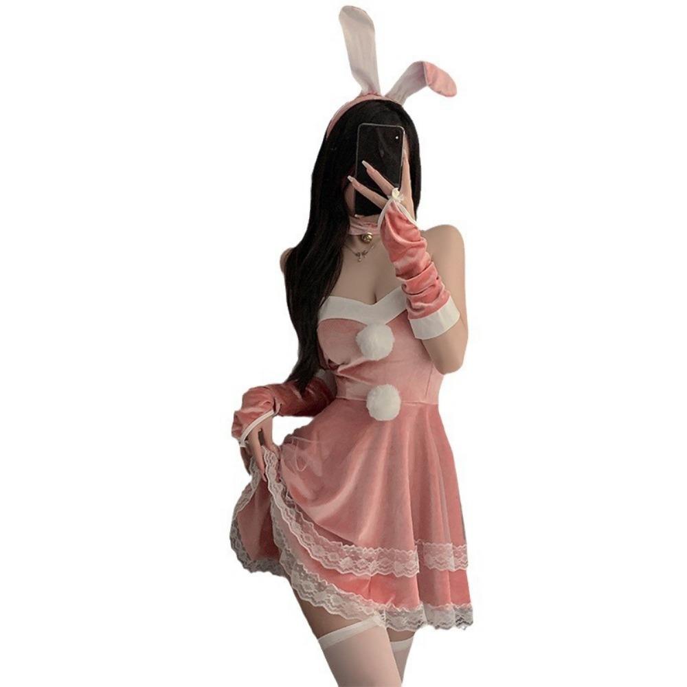 Fun Autumn and Winter Sexy Christmas Outfit Cute Plush Bunny Suspender Sexy Underwear Slim Uniform Set 6219