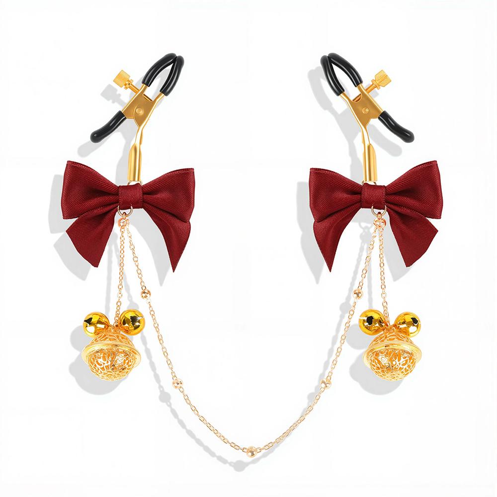 Classical Golden Bell Nipple Clamps BDSM Metal Chain & Bow Nipple Restraints Adult Flirting Toys SM Games Toys For Couples