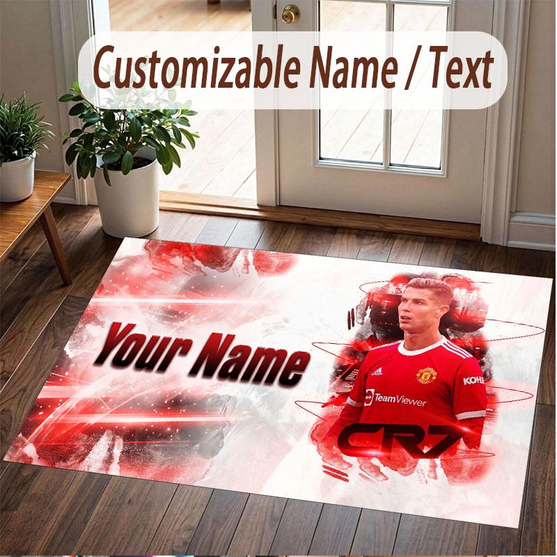 Tappeto Personalizzato Cristiano Ronaldo Modello Stampa Nome Testo Morbido Antiscivolo Tappeto per Pavimento per Decorazione Interna Casa