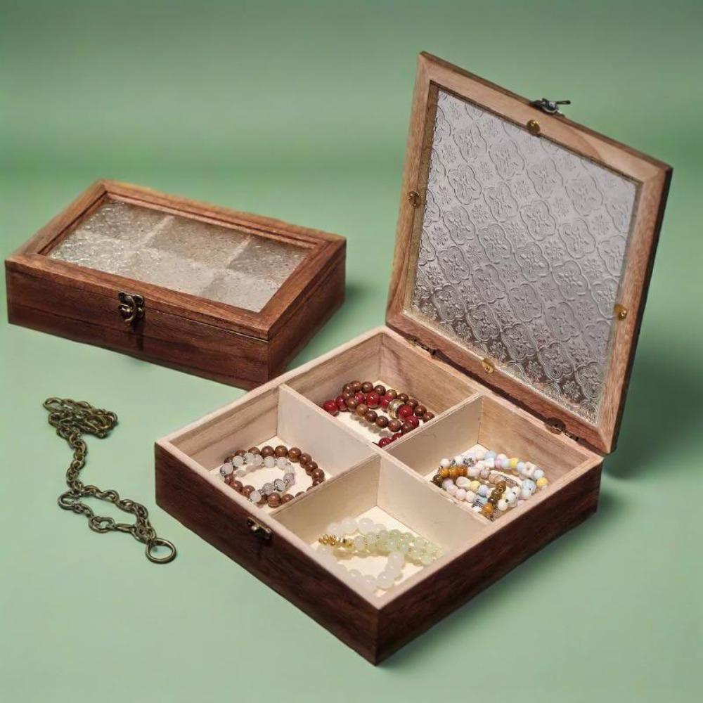 Decorative Wooden Jewelry Storage Box Crabapple Flower Solid Wood Storage Cabinet  Trinket