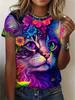 Summer Cute Cat Graphic Flower 3D Print T-Shirts Women Casual O-Neck Short Sleeve T Shirt Harajuku Y2k Tees Tops Female Clothing