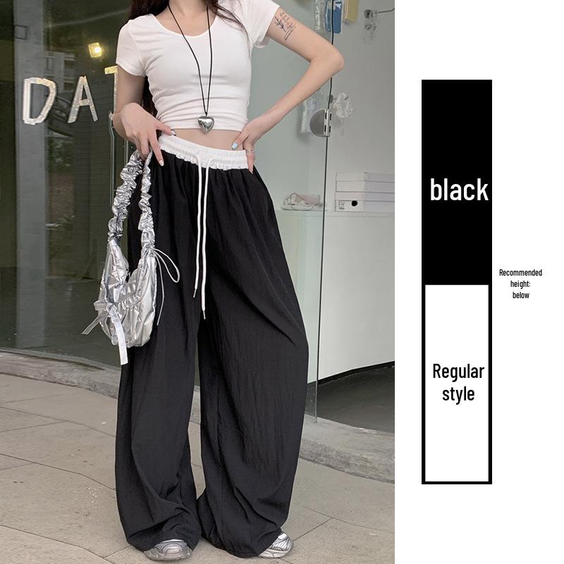 Women's Color Block Wide Leg Elastic Waist Quick-Dry Pants - Spring/Summer 2025, Loose Fit, Yamamoto Style