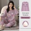 Women's Pajama Set with Chest Pad - Long Sleeve, Long Pants, Plus Size, Casual Homewear for Spring, Autumn, Winter