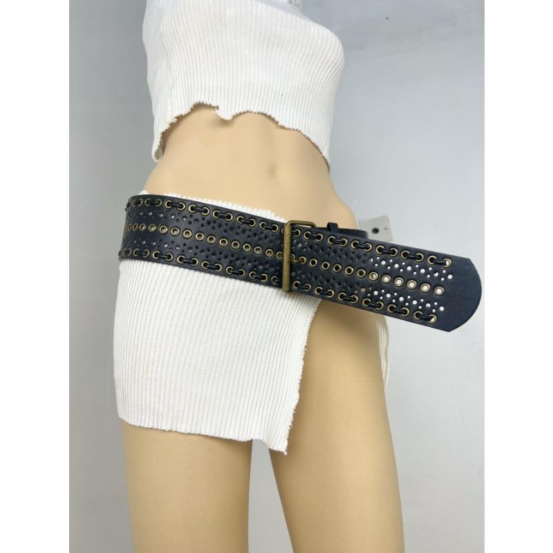 Medieval Spice Girl, Millennium Subculture, Disc Hook, Faux Leather, Retro Riveted, Alloy Belt, Wide Belt