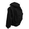 Men Sweatshirt Coat Hooded Long Sleeve Zipper Closure Hoodie Coat with Schoolbag Design Solid