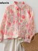Summer New Arrivals Pink Floral Shirt, Linen Small Shirt, French Style Artistic Printed Shirt, Versatile Women's Top