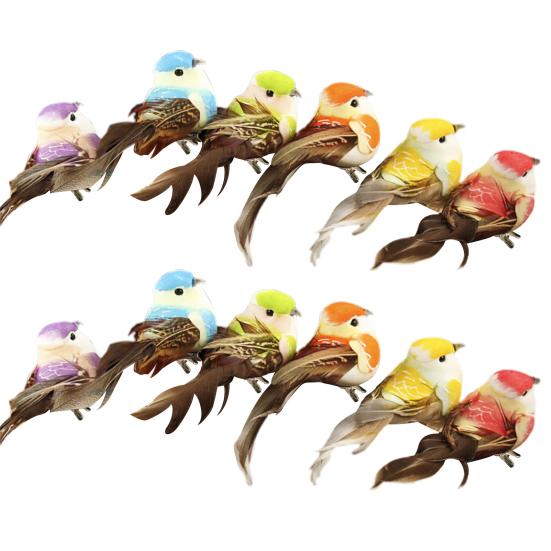 Simulation Bird Feathered Foam Bird Ornament Artificial Sparrow Statue Fake Bird with Clip for DIY Decoration Children Toy