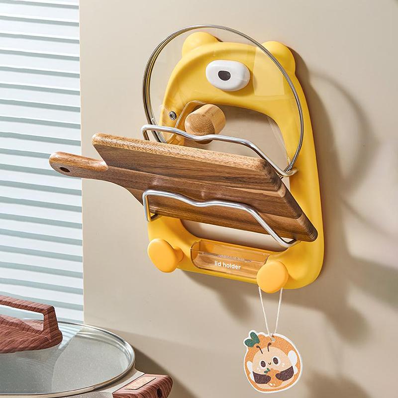 Pot Lids Holder For Cabinet Door Or Wall, 2-Tier Lids And Pans Organizer, Wall Mount No Drilling Adhesive Pot Lid Rack