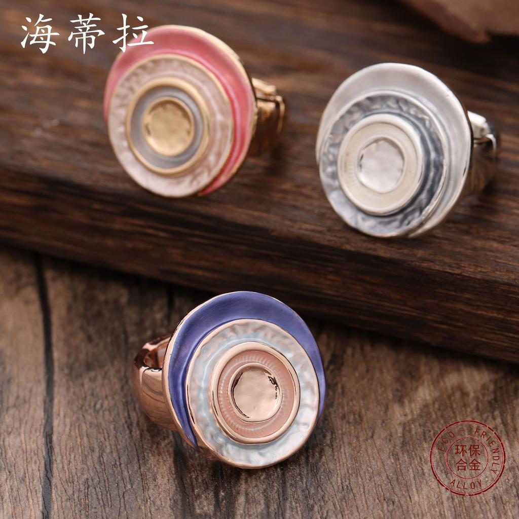 New color painting oil geometric disc elastic alloy ring fashionable and simple women's street versatile ring