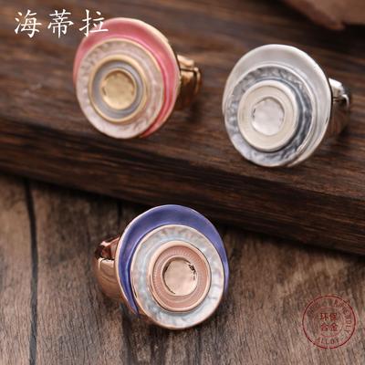 New Color Painting Oil Geometric Disc Elastic Alloy Ring Fashionable and Simple Women's Street Versatile Ring