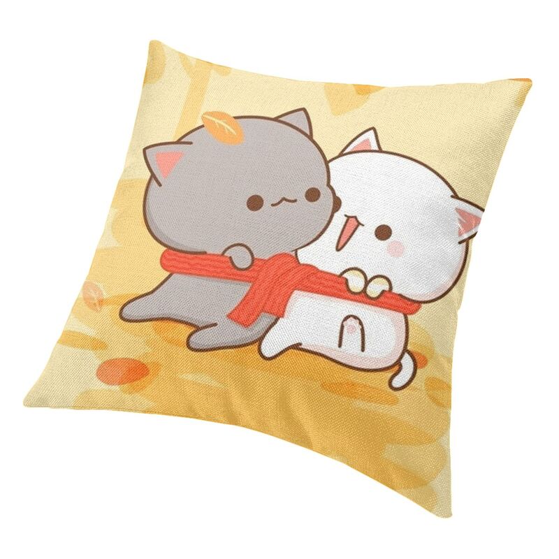 Romantic Mochi Cat Peach And Goma Square Pillow Case Home Decor Cushions Throw Pillow For Car Double-Sided Printing