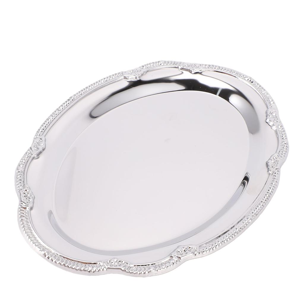 Silver Serving Tray Stainless Steel Oval Mirror Elegant Vintage Decorative Appetizer Platter for Buffet Wedding Party