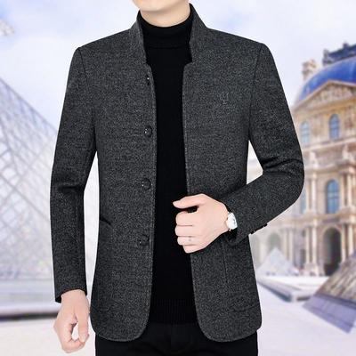 High-end Woolen Coat, Men's Lapel Casual Jacket, Autumn and Winter Business Woolen Top with Fleece and Thickening