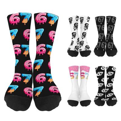 Funny 67 Crew Socks Six Seven Ice Cream Drips Socks 6 7 Meme Casual Socks for Women Men Street Wear Workout
