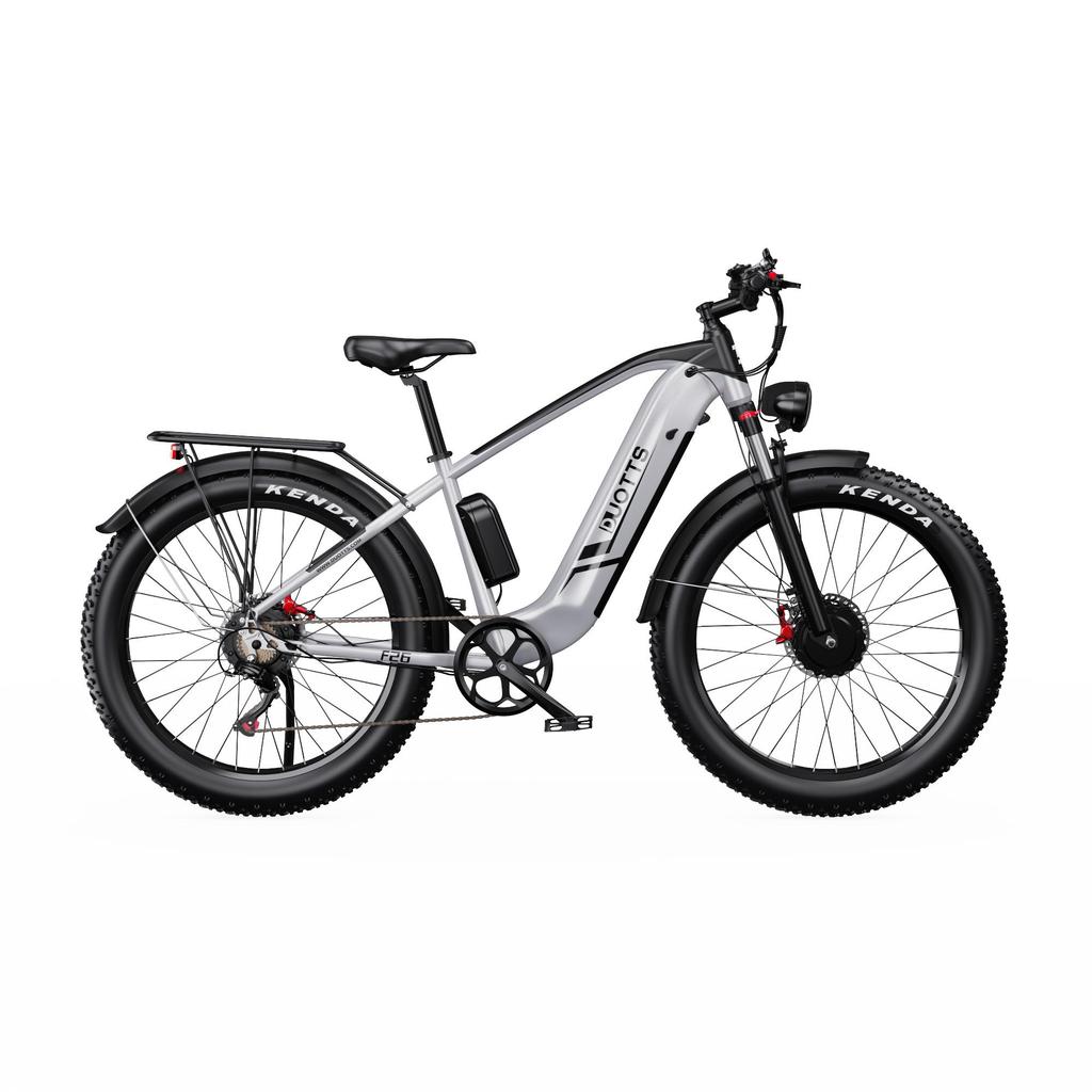 DUOTTS Elektrické kolo F26: Motor 750 W, dojezd 120 km, 26" tlusté pneumatiky, vodotěsnost IPX5, stoupavost 55° (Shimano 7-Speed)