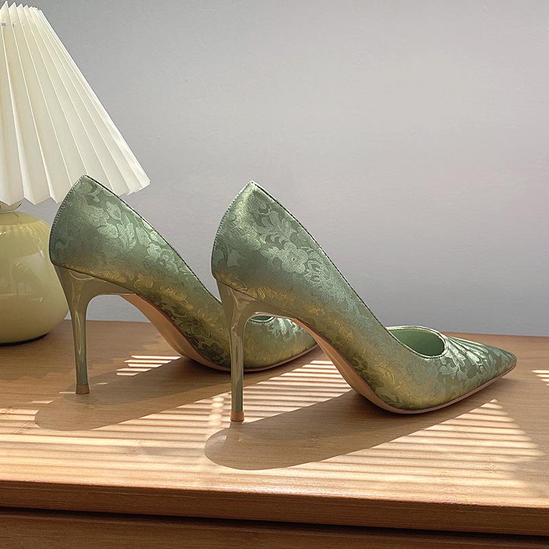 

С юбкой, туфли-лодочки, высокие каблуки, женские тонкие каблуки, новые остроносые и универсальные с ципао 40