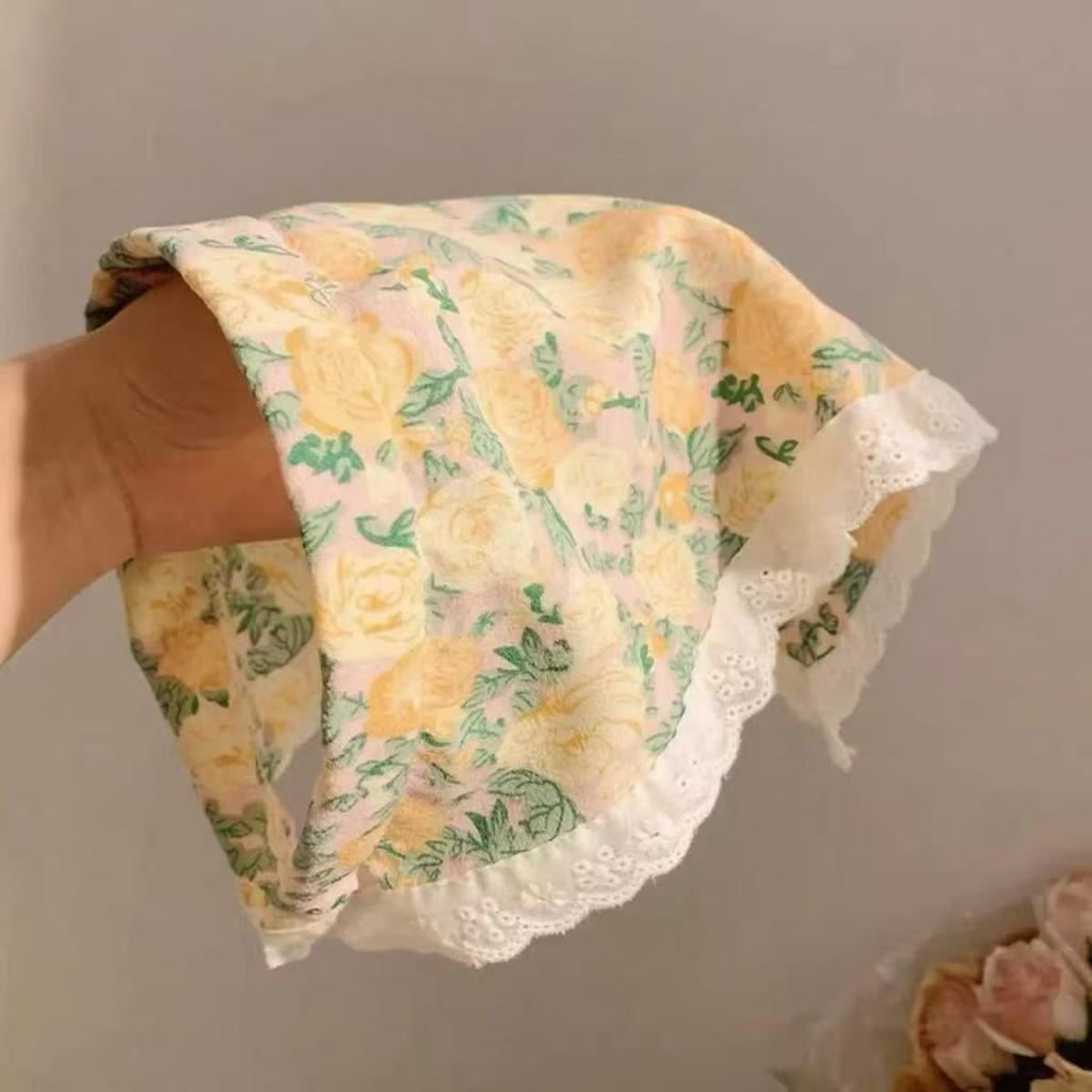 Idyllic lace headband new blast furnace top triangle scarf headband French retro plaid sweet and cute headscarf