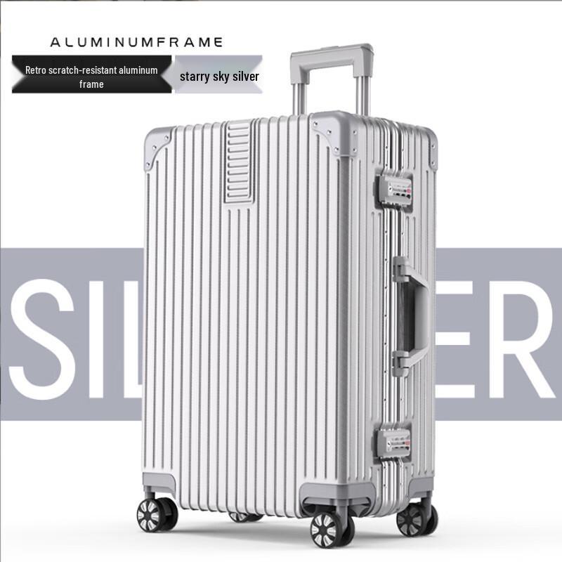 Vintage 24-inch Aluminum Frame Suitcase with Universal Wheels