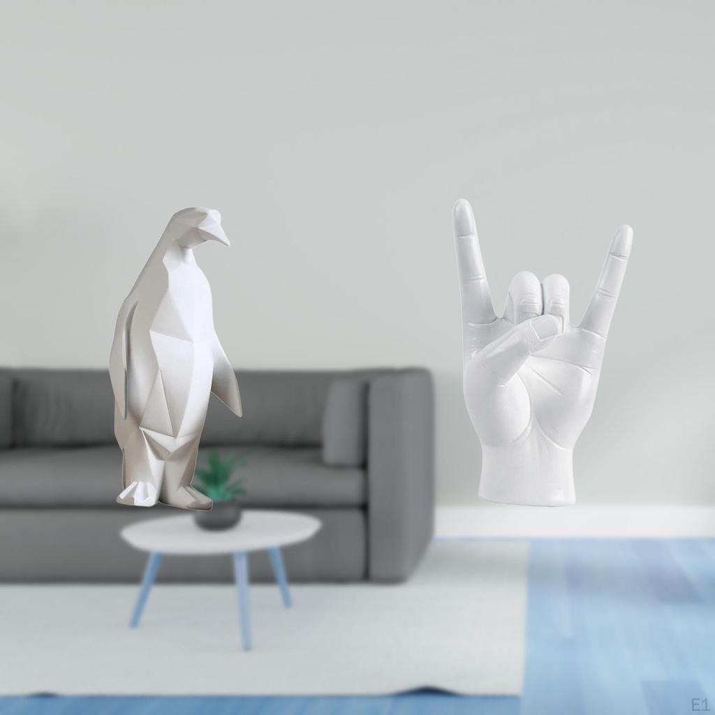 Penguin Hand Gesture Resin Animal Figurine Creative Sculpture Collectable Ornament for Housewarming