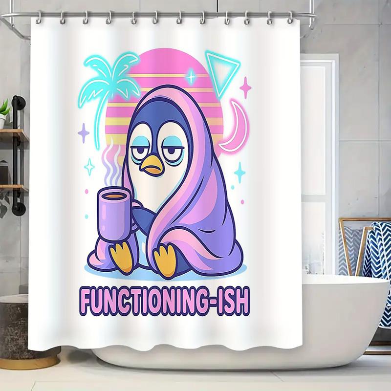 

Cute Penguin Bath Curtain Cozy Home Decor Shower Curtain Set Waterproof Funny Animal Lover Gift Modern Bathroom Accessories W60H190(CM)-1 Pcs