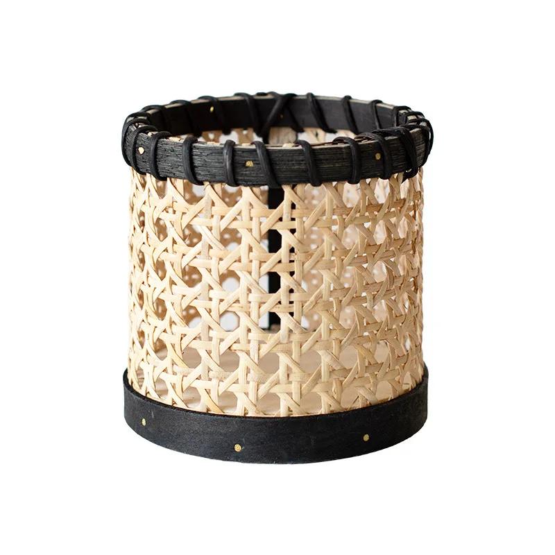 White Rattan Hand-woven Rattan Pen Holder Small Cylinder Small Flower Basket Tableware Storage Basket Small Sundry Basket Runner