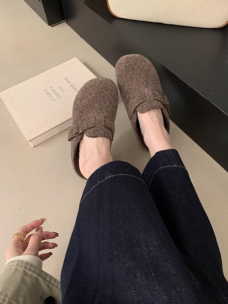 Baotou Slippers Women's Autumn 2025 New Retro Outer Wear Thick-soled Round Head One-pedal Lazy Shoes Muller Slippers