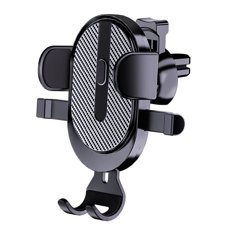 Carbon Fiber Car Phone Holder, Retractable Suction Cup & Vent Mount Black