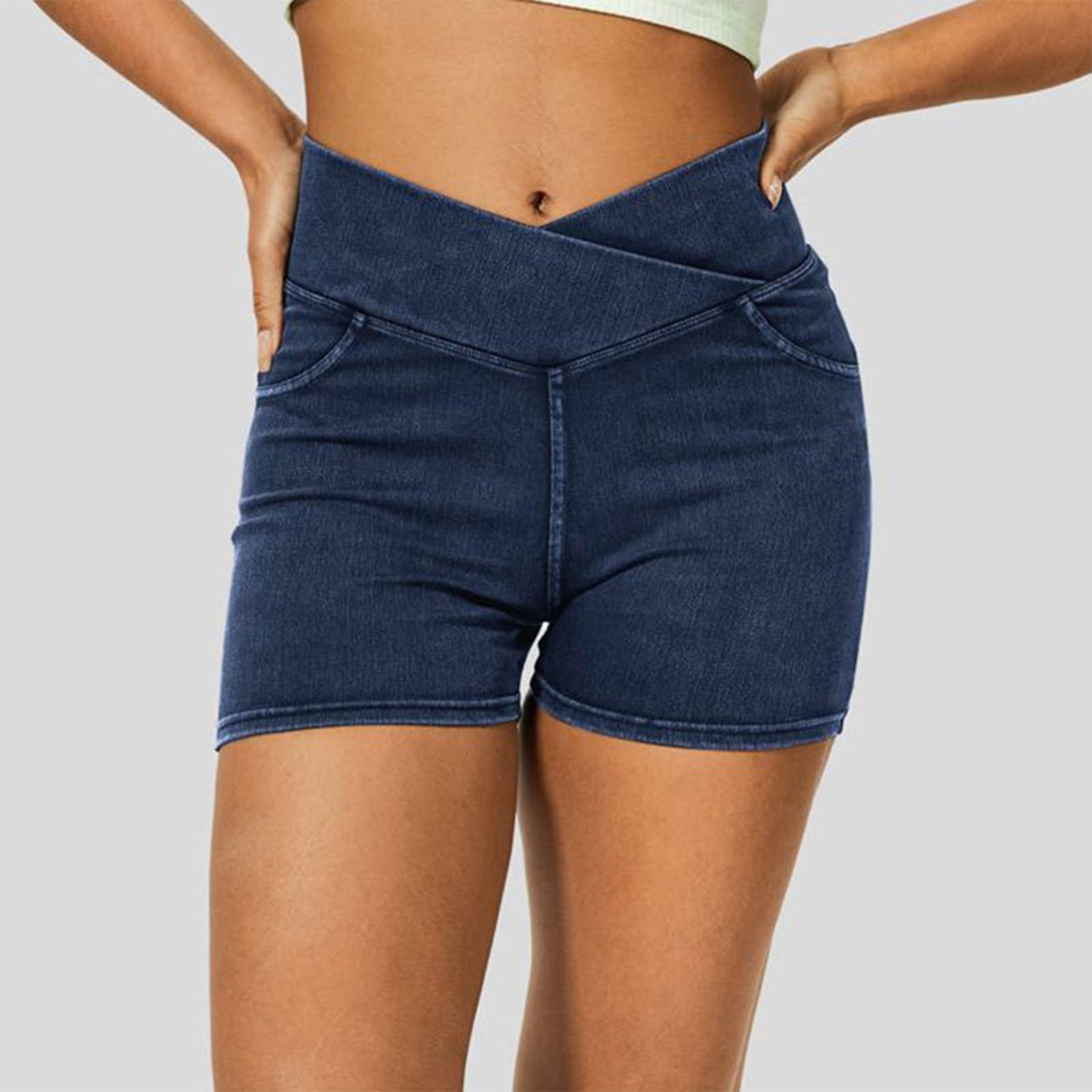 Women s Fashion Casual Summer Cross High Waist Denim Yoga Three Pants Shorts M