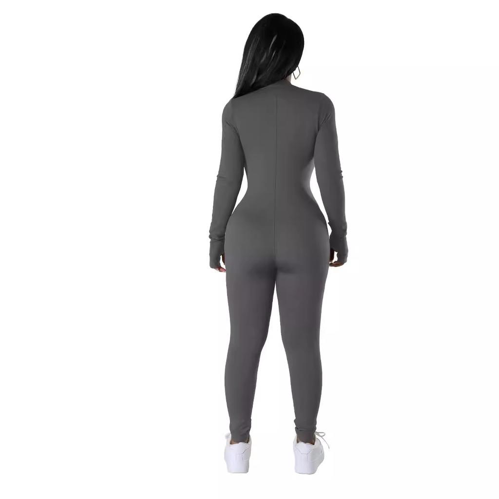 Høst og vinter Kvinners Milk Silk Grip Hår Casual Zip Sport Jumpsuit